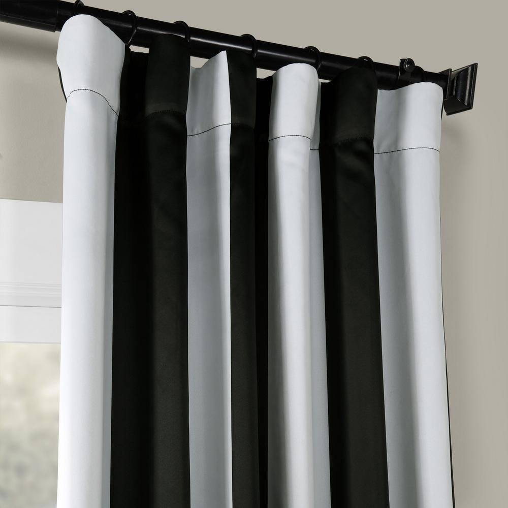Awning Black & Fog White Stripe Blackout Room Darkening Curtain (1 Panel), Awning Black & Fog White, 50W X 96L