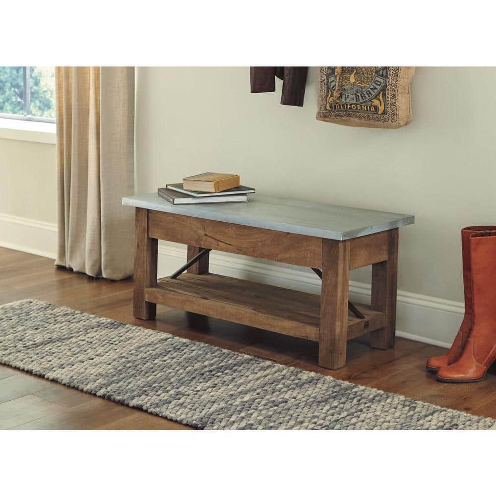 Alaterre Furniture Millwork Bench with Shelf Wood and Zinc Silver/Light Amber: Mid-Century Modern, 300 lbs Capacity
