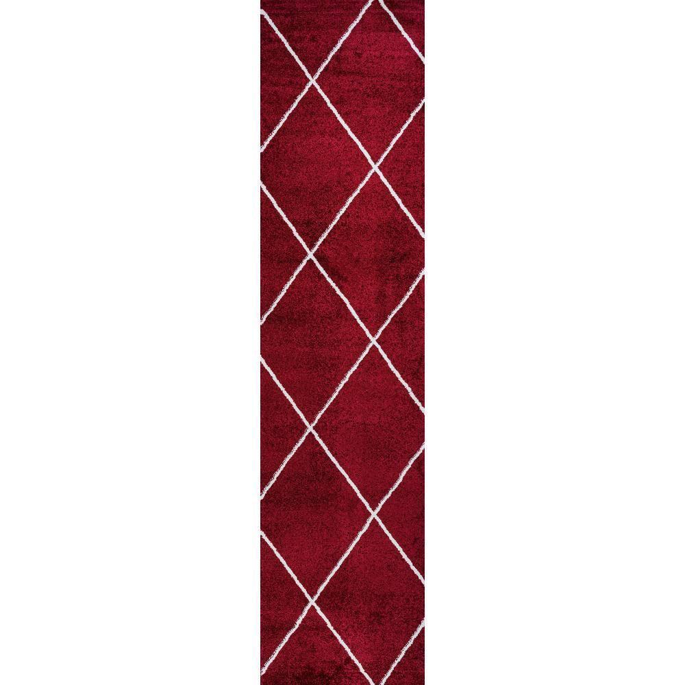 2'x10' Cole Minimalist Diamond Trellis Runner Rug, Red/White - JONATHAN Y