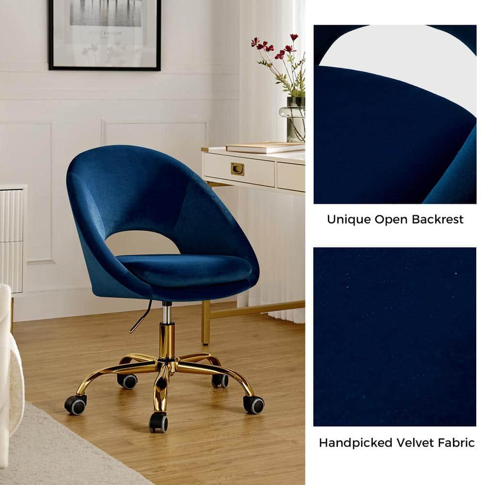 Luxury Office Chair Premium Modern Velvet Swivel Desk Chair with Chic Gold Base in Bold Colors Navy