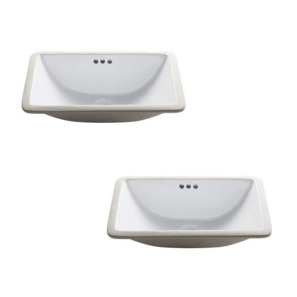 Elavo White Ceramic Rectangular Undermount Bathroom Sink with Overflow