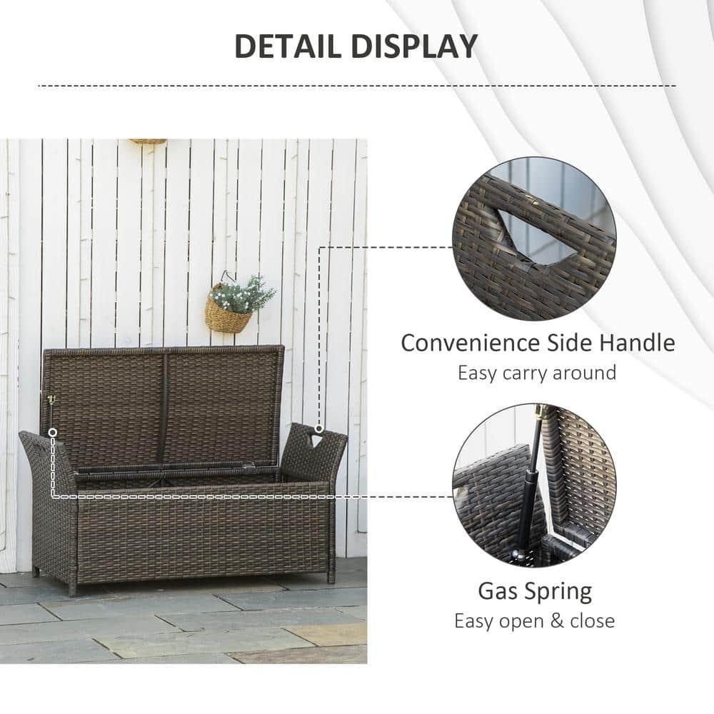 Outsunny 29 Gallon Patio Wicker Storage Bench, Outdoor PE Rattan Patio Furniture, 2-In-1 Footstool Rectangle Basket Box w/ Handles & Cushion, Cream