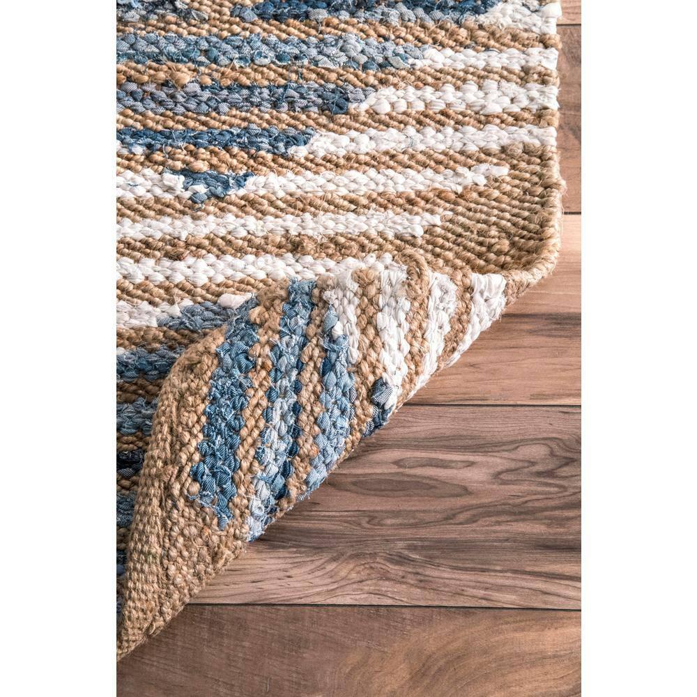 nuLOOM Hand Braided Marla Denim And Jute Diamonds Area Rug, Runner 2' 6" x 10', Off White