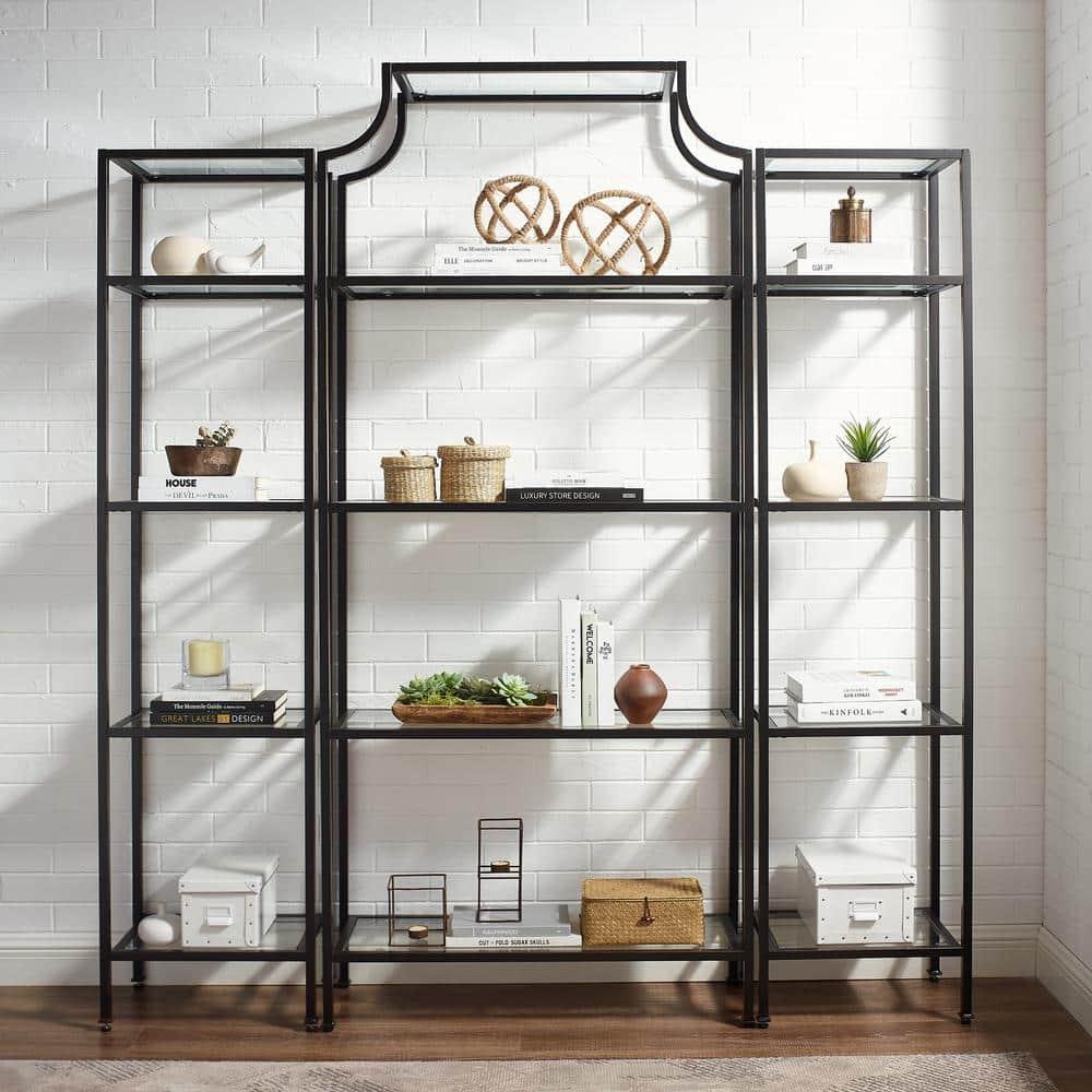 80.5" 3pc Aimee Narrow Etagere Set Oil Rubbed Bronze - Crosley: Tempered Glass Display, Steel Frame, Fixed Shelves