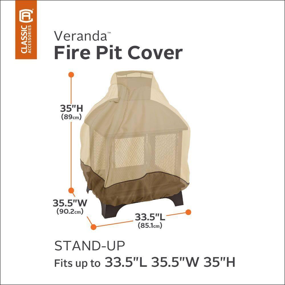Classic Accessories Veranda Water-Resistant 35.5 Inch Stand-Up Fire Pit Cover
