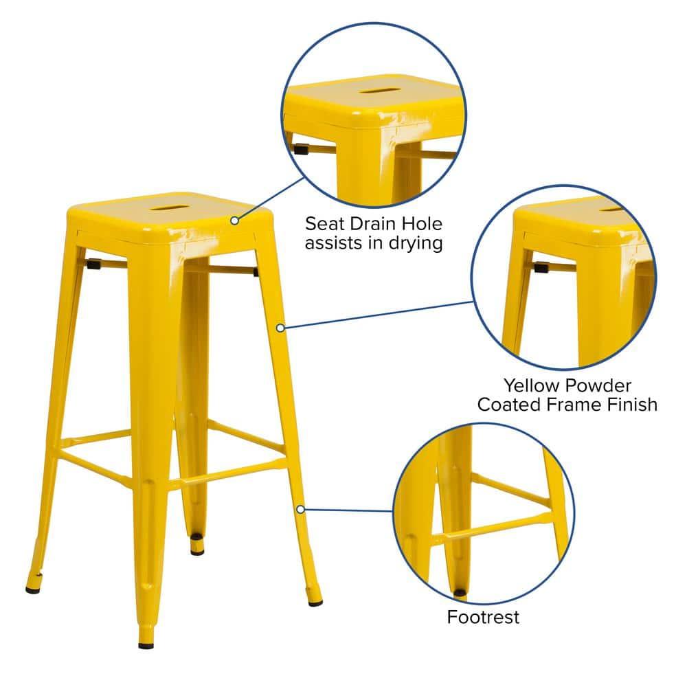 Flash Furniture Commercial Grade 30" High Backless Yellow Metal Indoor-Outdoor Barstool with Square Seat
