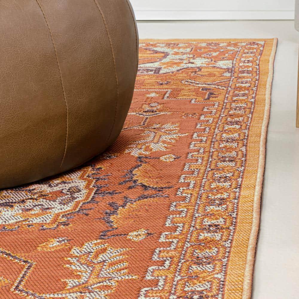 JONATHAN Y Bijan Traditional Vintage Medallion Reversible Machine-Washable Terra/Blue/Cream 3 ft. x 5 ft. Indoor/Outdoor Area Rug