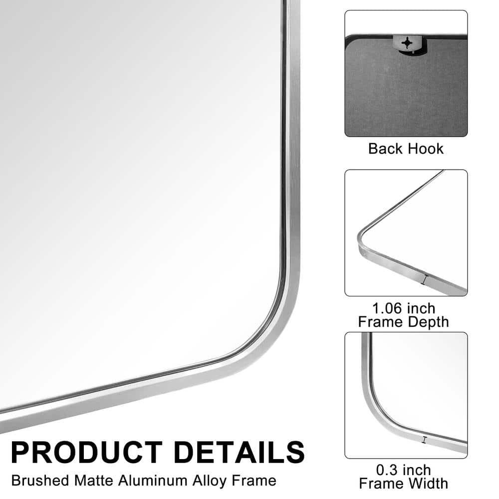30 in. W x 48 in. H Silver Vanity Rectangle Wall Mirror Aluminum Alloy Frame Bathroom Mirror