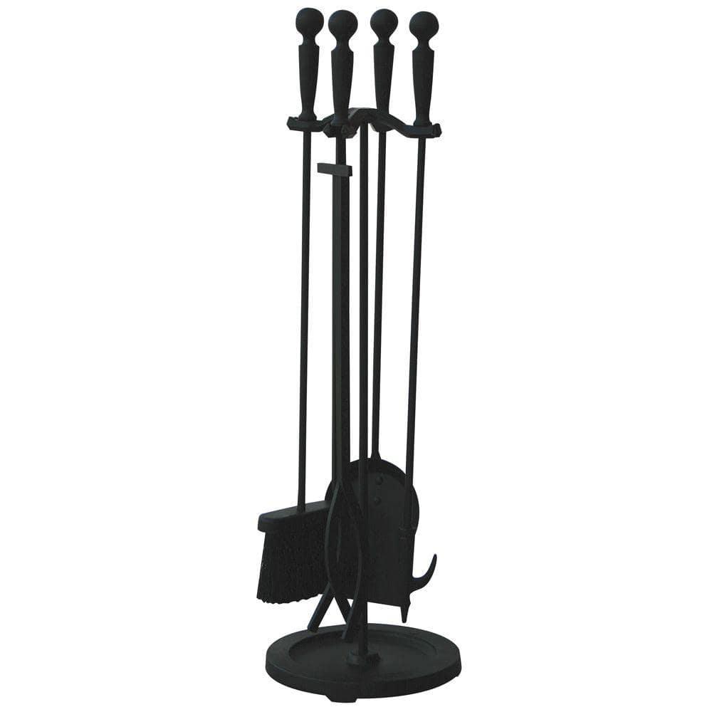 Uniflame 5 Piece Polished Brass & Black Fireset