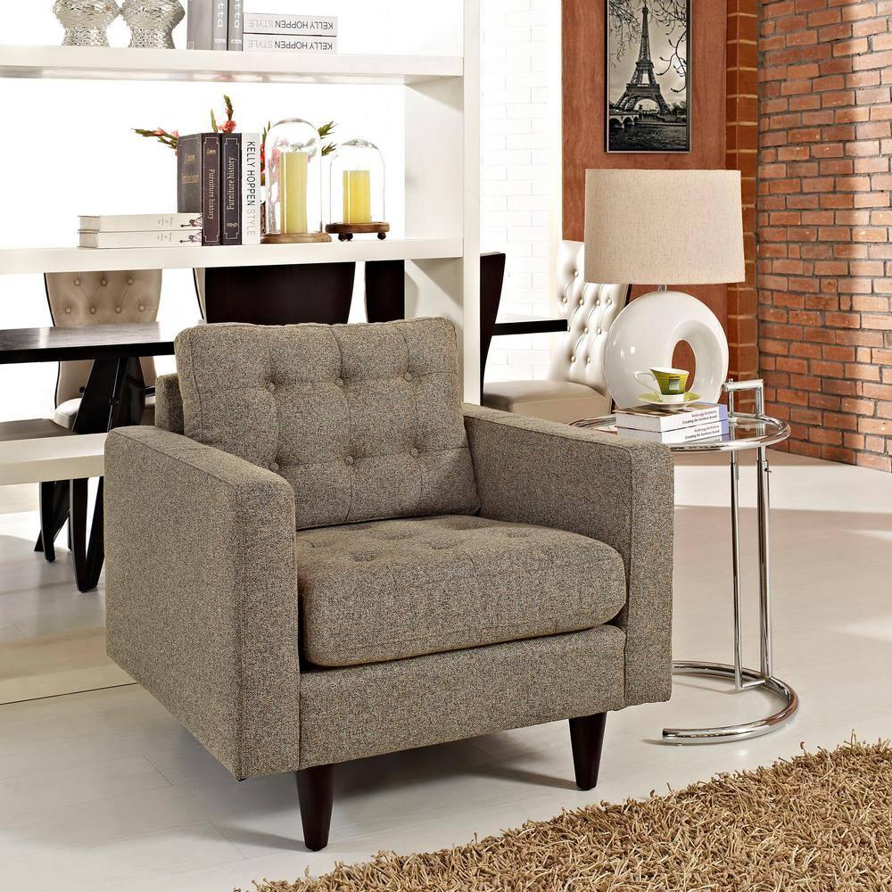 Modway Empress Upholstered Fabric Armchair in Oatmeal
