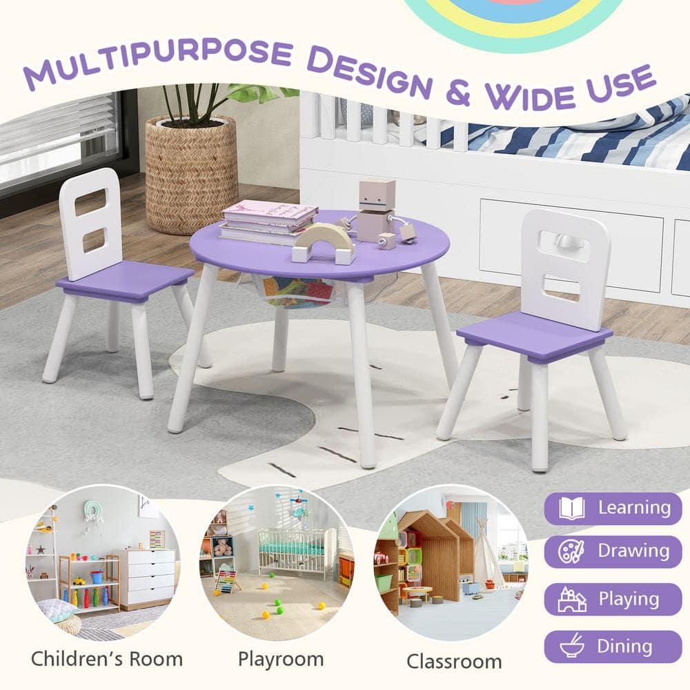 Costzon Kids Table and Chair Set, Wood Activity Table w/Center Mesh Storage, Children Furniture Gift for Boys & Girls, Ideal for Arts, Crafts, Snack Time, Homework, Toddler Table and Chair Set, Purple