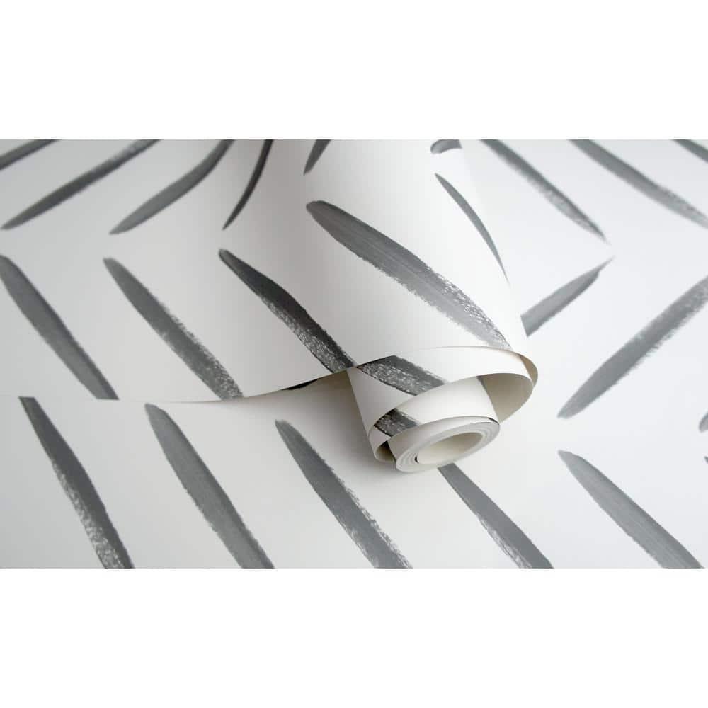 Holden Chevron Brush Marks Black and White Wallpaper: Modern Non-Pasted Paper, Classic Pattern, Washable, 33ft x 20.8in