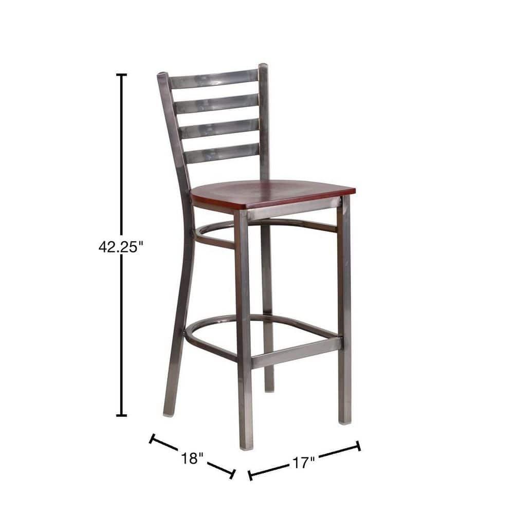 Flash Furniture HERCULES Series Clear Coated Ladder Back Metal Restaurant Barstool - Mahogany Wood Seat