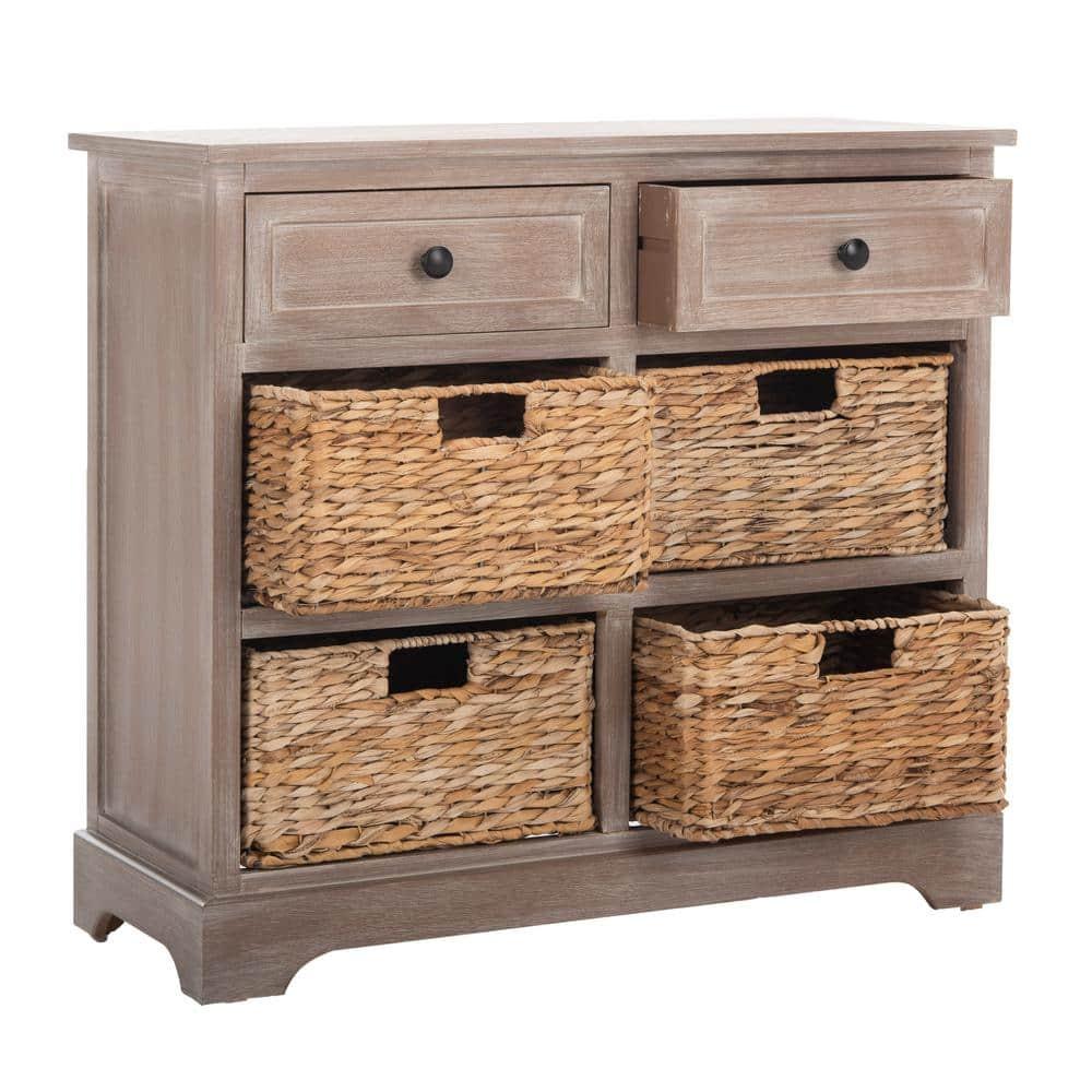 Herman Storage Unit with Wicker Baskets - White Wash - Safavieh.
