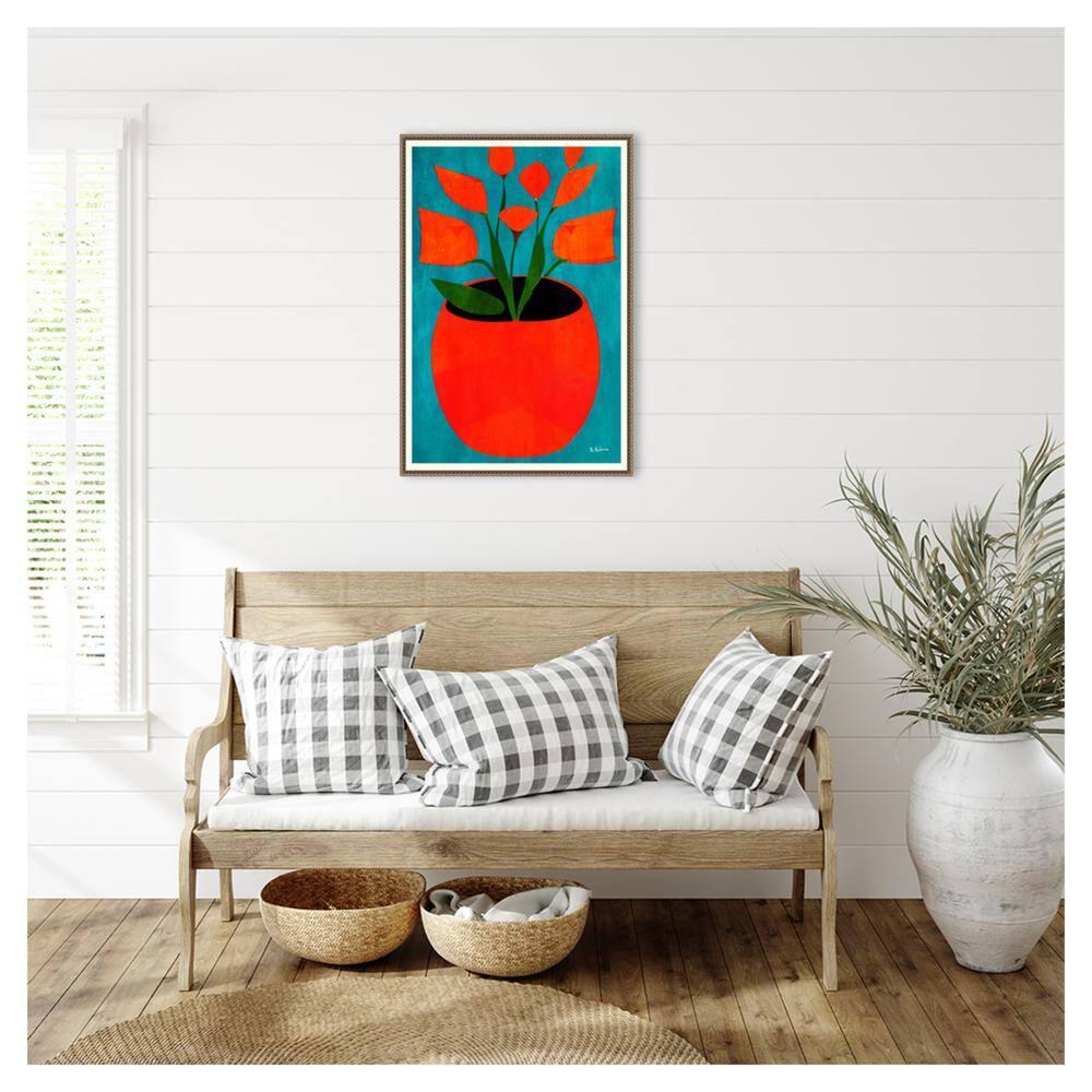23"x33" Red Blossoms by Bo Anderson Framed Canvas Wall Art Print Bronze - Amanti Art