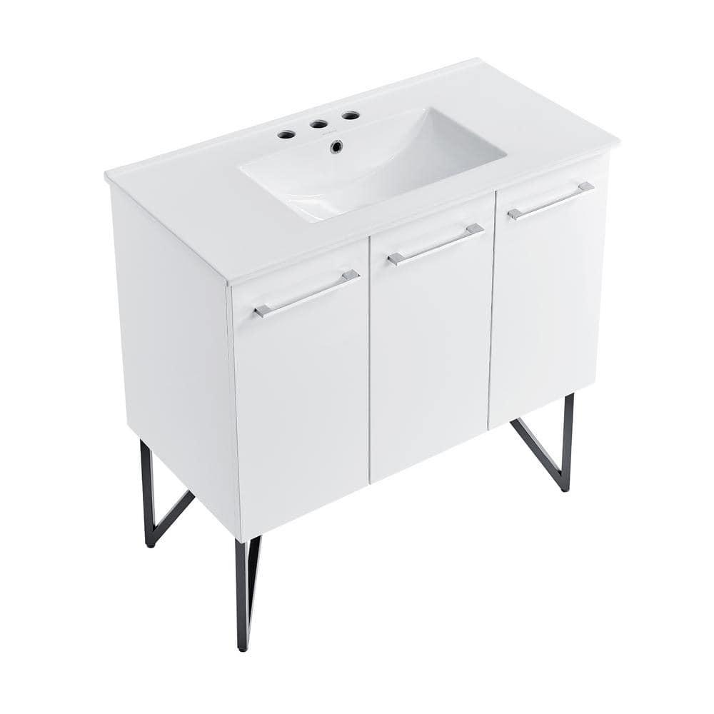Annecy 36 In. White Bathroom Vanity With 3-Hole Ceramic Sink Top