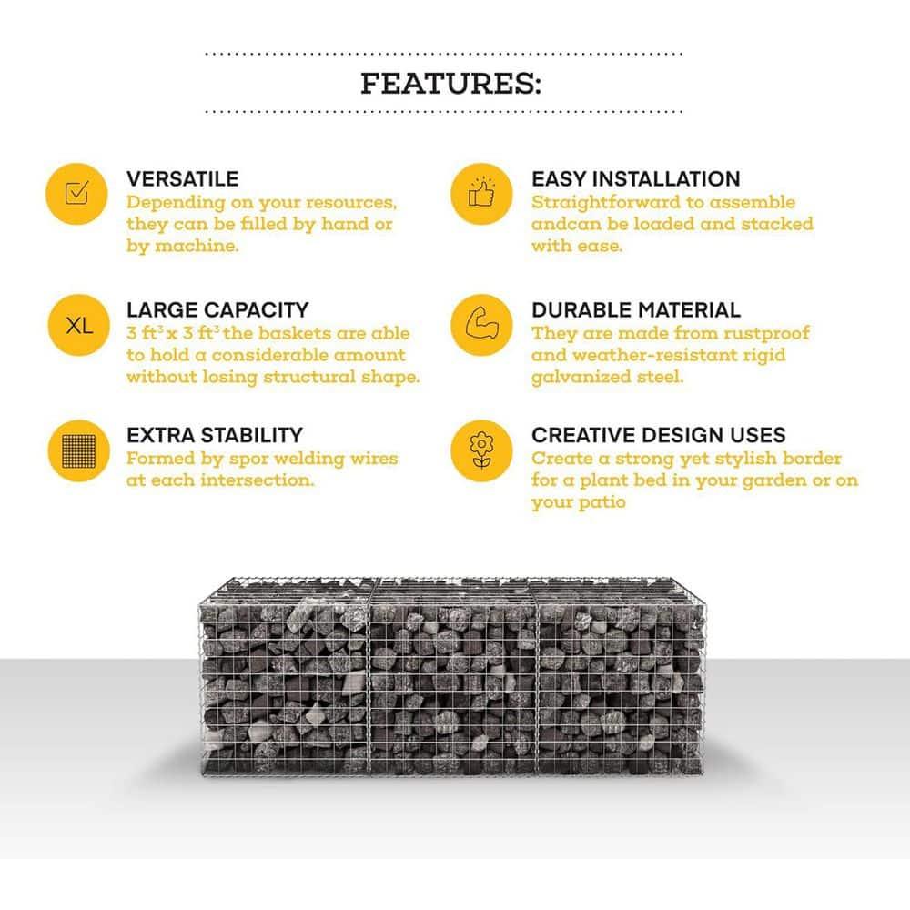 AdirPro Heavy Gauge Welded Gabion Basket, 3 Cubic Feet, 3 pack