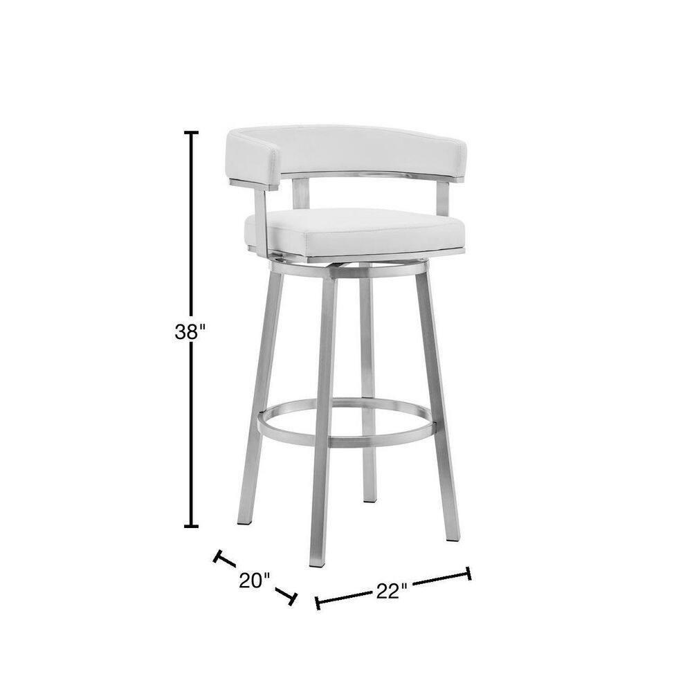 Armen Living Lorin30" White Faux Leather and Brushed Stainless Steel Swivel Bar Stool
