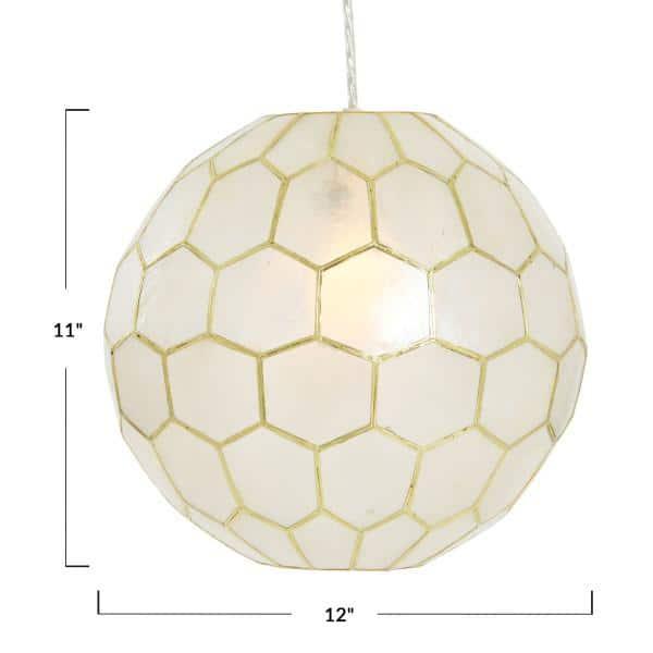 Creative Co-Op Capiz Honeycomb Globe Pendant Light, Capiz White Seashells with Antique Gold