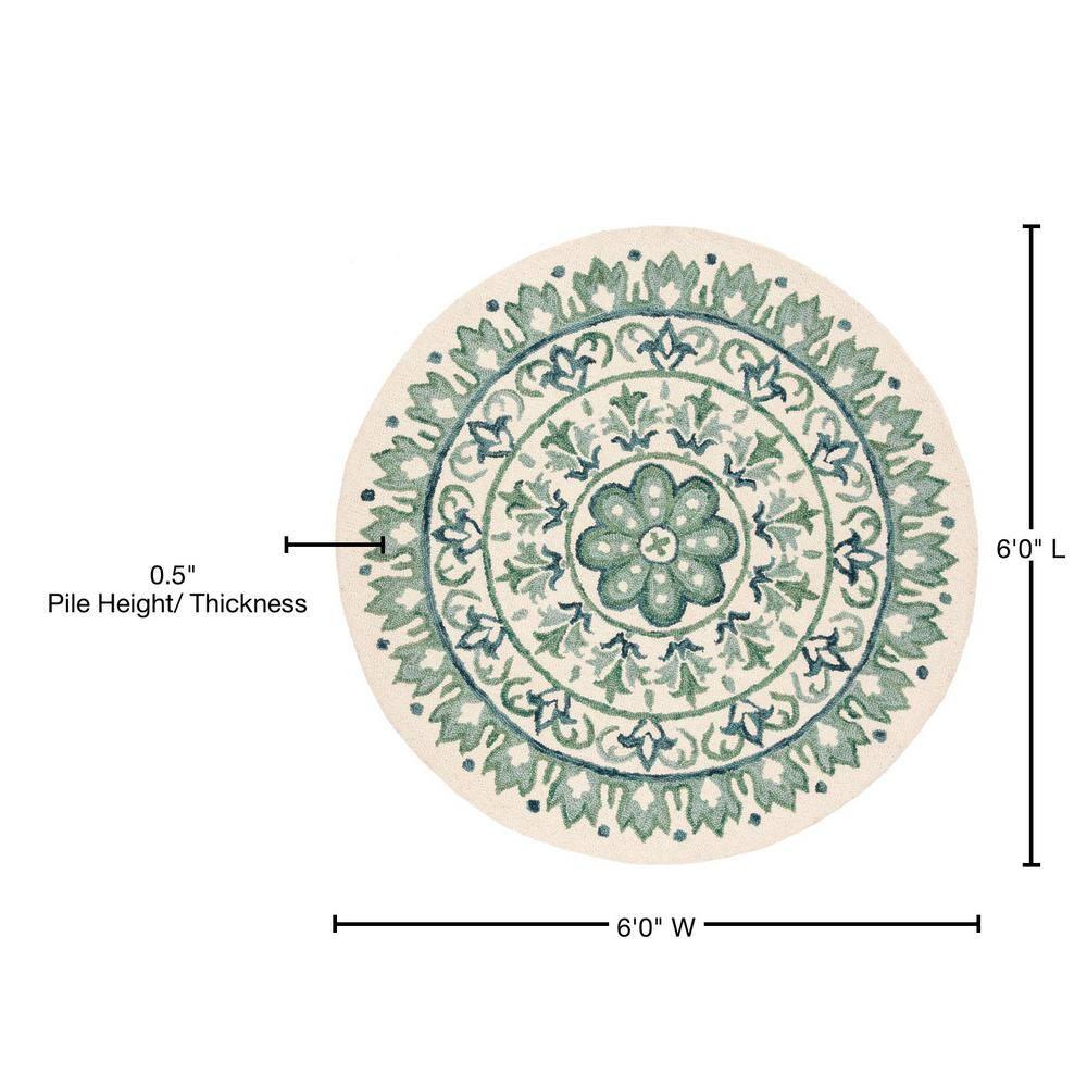 Novelty NOV607 Hand Tufted Area Rug - Ivory/Teal - 6' Round - Safavieh.