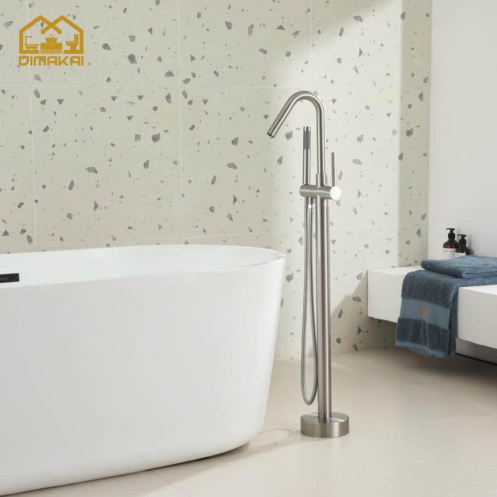 Double Handle Floor Mounted Freestanding Tub Filler With Handshower