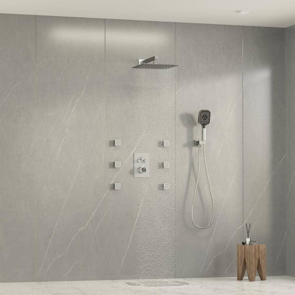 CASAINC 6-Spray 12 in. Thermostatic Dual Shower Heads with 6-Jets