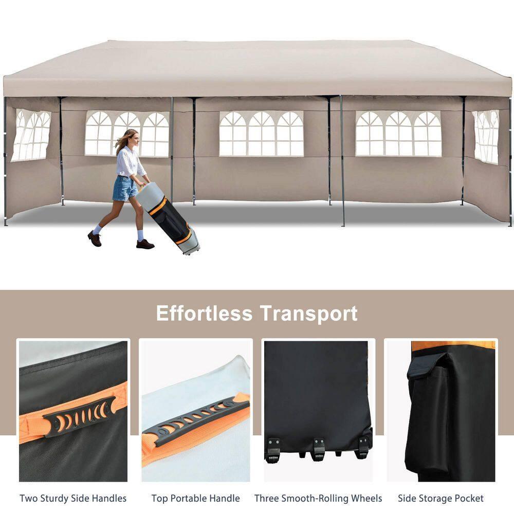 Khaki 10x30 Heavy Duty Outdoor Pop Up Canopy Tent with Sidewalls