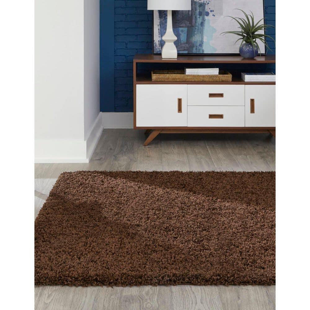 Unique Loom 4' 0 x 6' 0 Solid Shag Chocolate Brown Area Rug