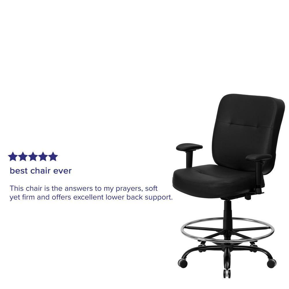 BizChair Big & Tall 400 lb. Rated Black LeatherSoft Ergonomic Drafting Chair with Adjustable Arms