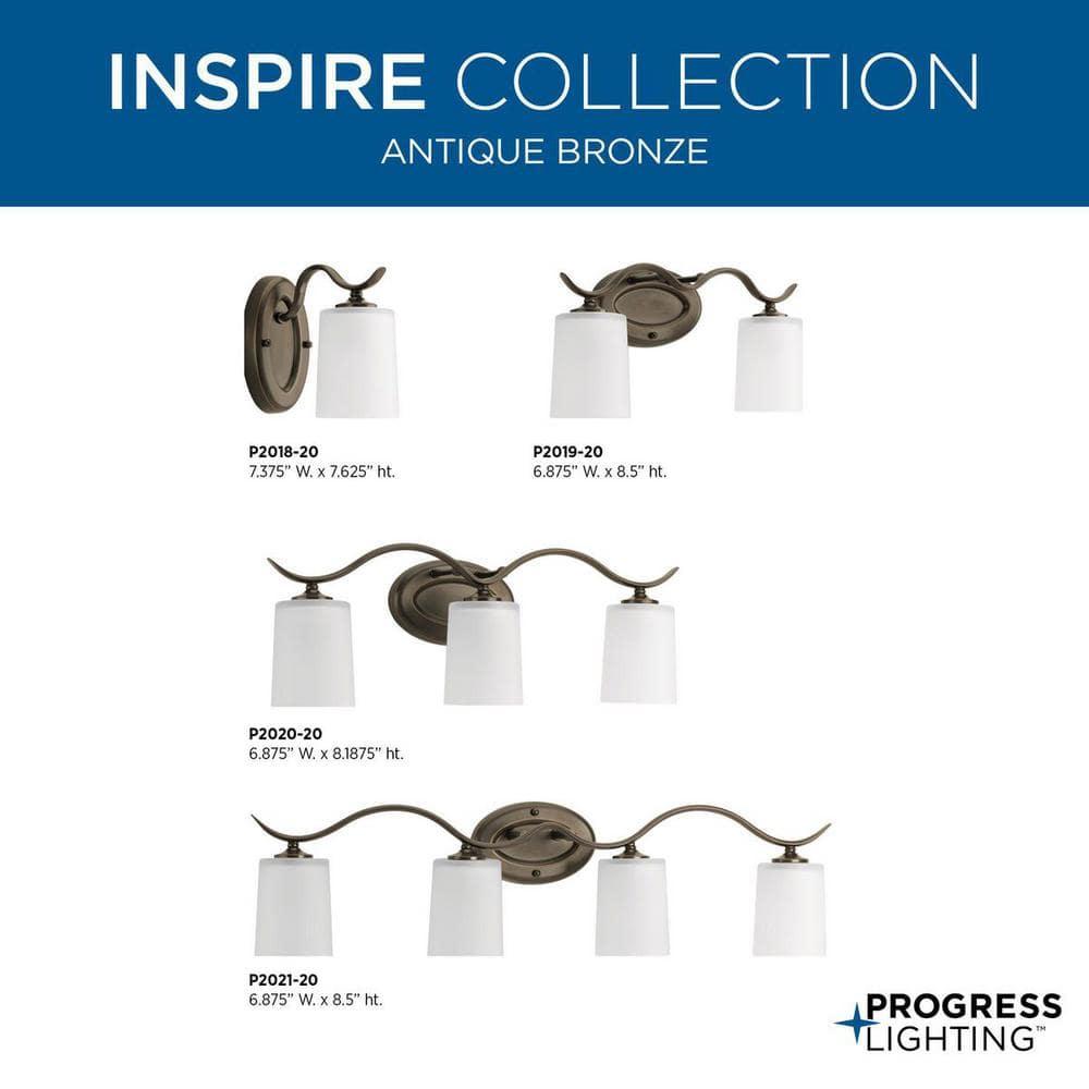 Progress Lighting Inspire 3-Light Wall Sconce, Antique Bronze, Etched Glass Shade
