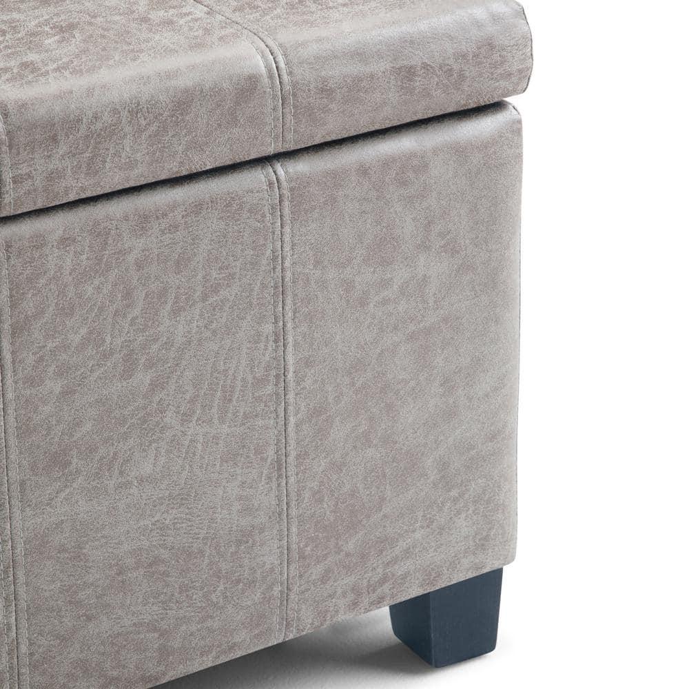 Dover 36 in. Wide Contemporary Rectangle Storage Ottoman Bench in Distressed Grey Taupe Vegan Faux Leather, Assembled