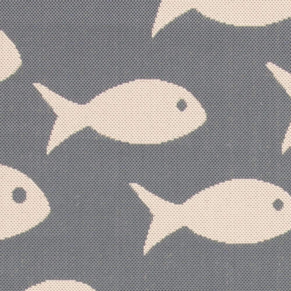 SAFAVIEH Courtyard Trena Fishes Indoor/Outdoor Area Rug, Dark Grey/Beige, 9' x 12'