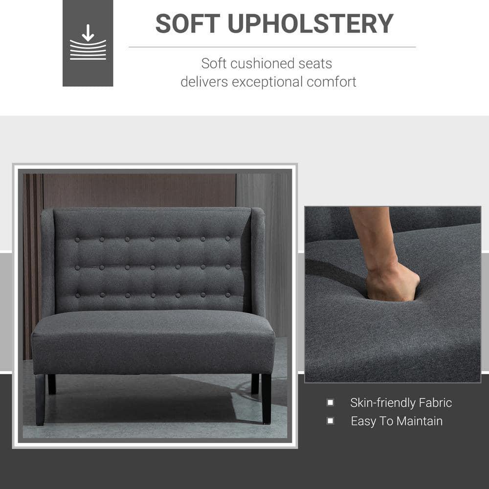 HOMCOM Linen Fabric Upholstery Double Sofa Tufted Loveseat Armless Couch Living Room Furniture with Wood Legs