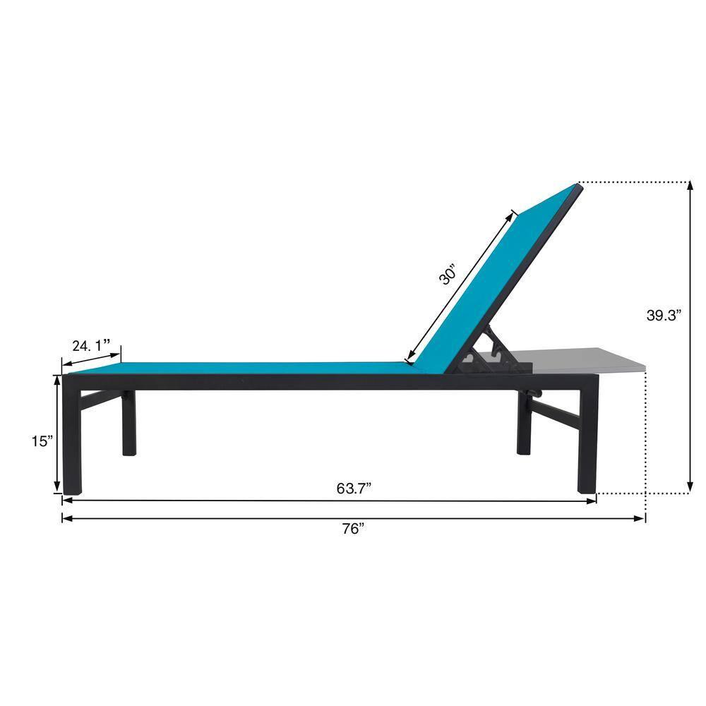 Modern Full Flat Aluminum Patio Reclining Adjustable Chaise Lounge with Blue Sunbathing Textilence, 2-Pack