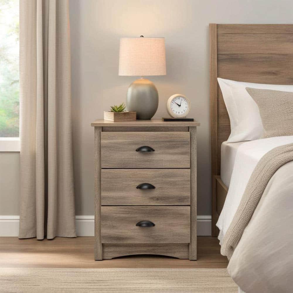 Salt Spring 3 Drawer Tall Nightstand Drifted Gray - Prepac: Modern Bedside Storage, Includes Anti-Tip Hardware