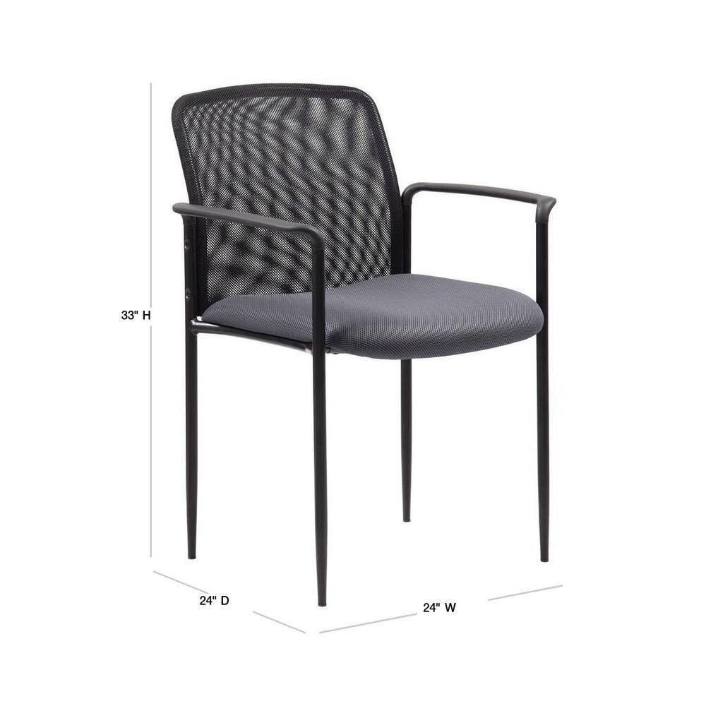 Boss Office Products Office Chair - Gray: Mesh Upholstered, Fixed Arms, Steel Legs, 275 lb Capacity