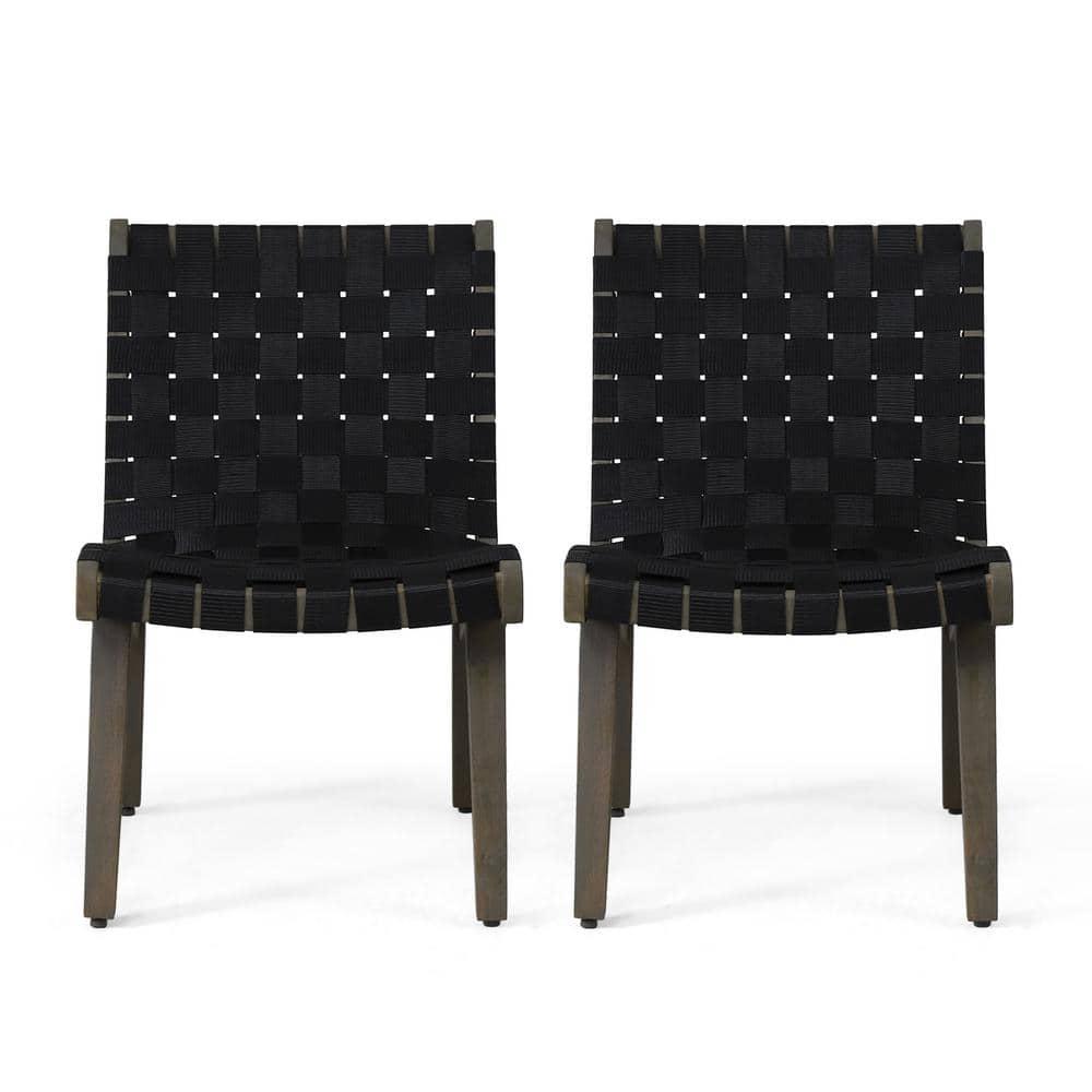Morganton Rope Weave Outdoor Lounge Chair, Set of 2, Black and Teak