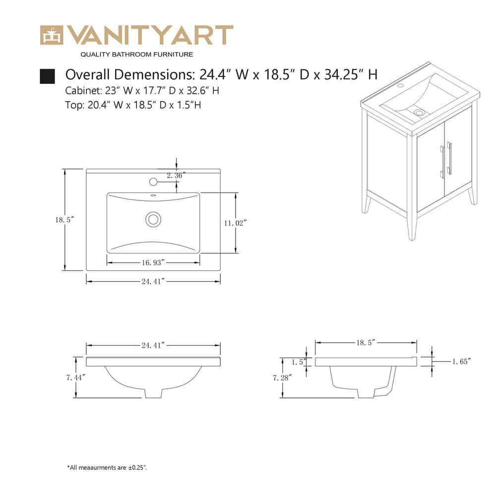 Natural Oak Single Sink Bathroom Vanity with Ceramic Top