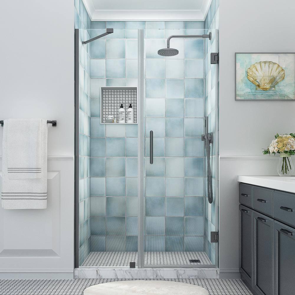 Belmore XL 51.25 - 52.25 in. W x 80 in. H Frameless Hinged Shower Door with Clear StarCast Glass in Matte Black