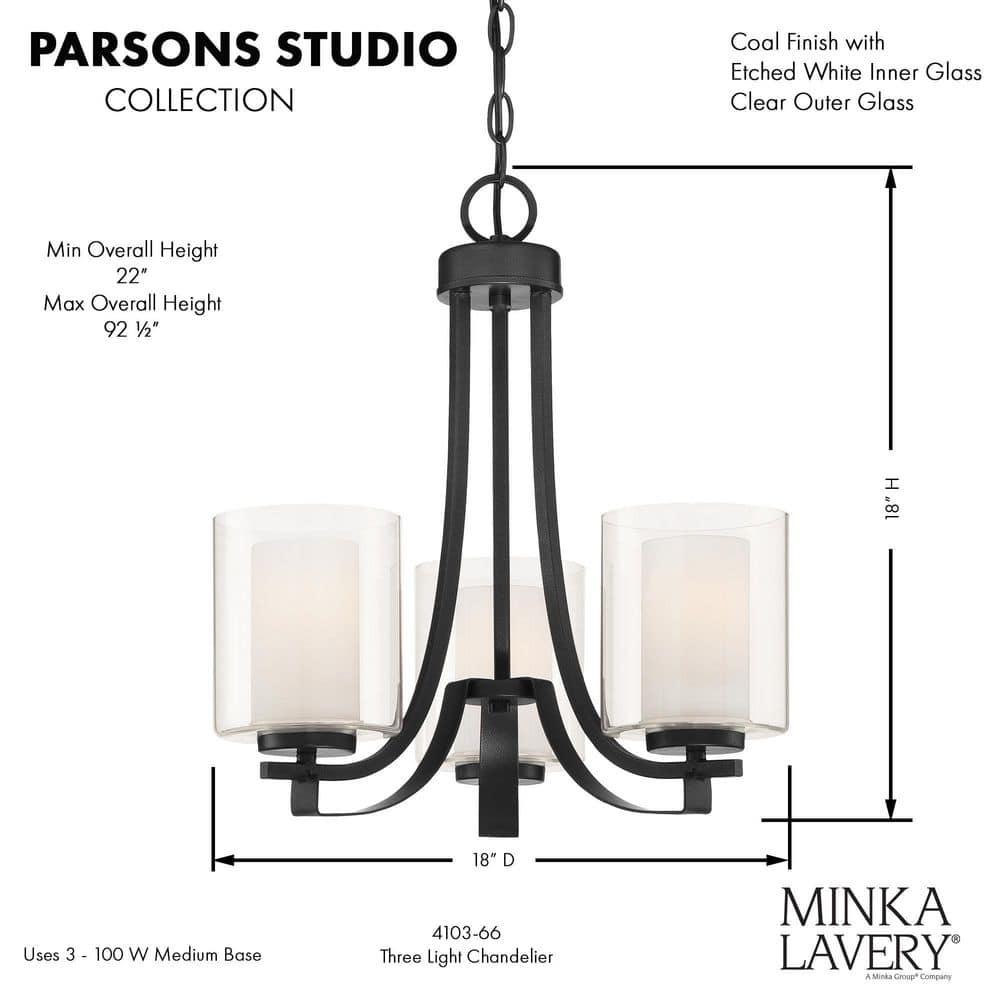 Minka Lavery Coal Black Pendant Chandelier 18" Wide Modern Clear Outer White Inner Glass 3-Light Fixture for Dining Room House