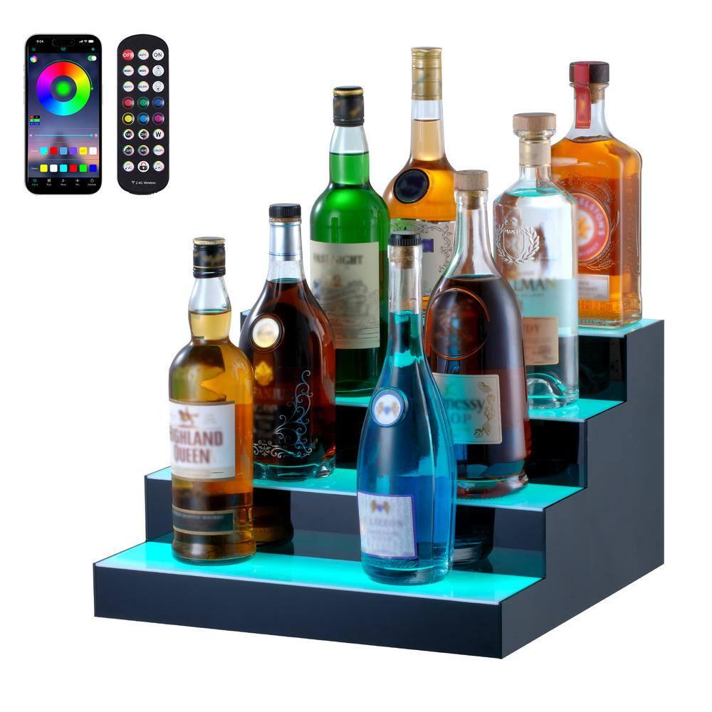 Ivy Bronx Ivy Bronx LED Lighted Liquor Bottle Display Bar Shelf RF & App Control 16" 4-Step