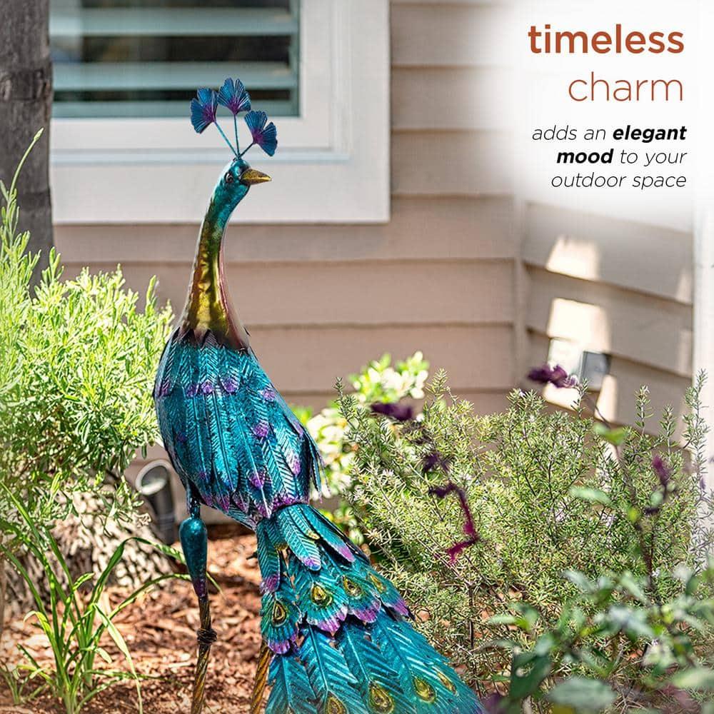 Graceful Metal Peacock Garden Statue - Alpine Corporation