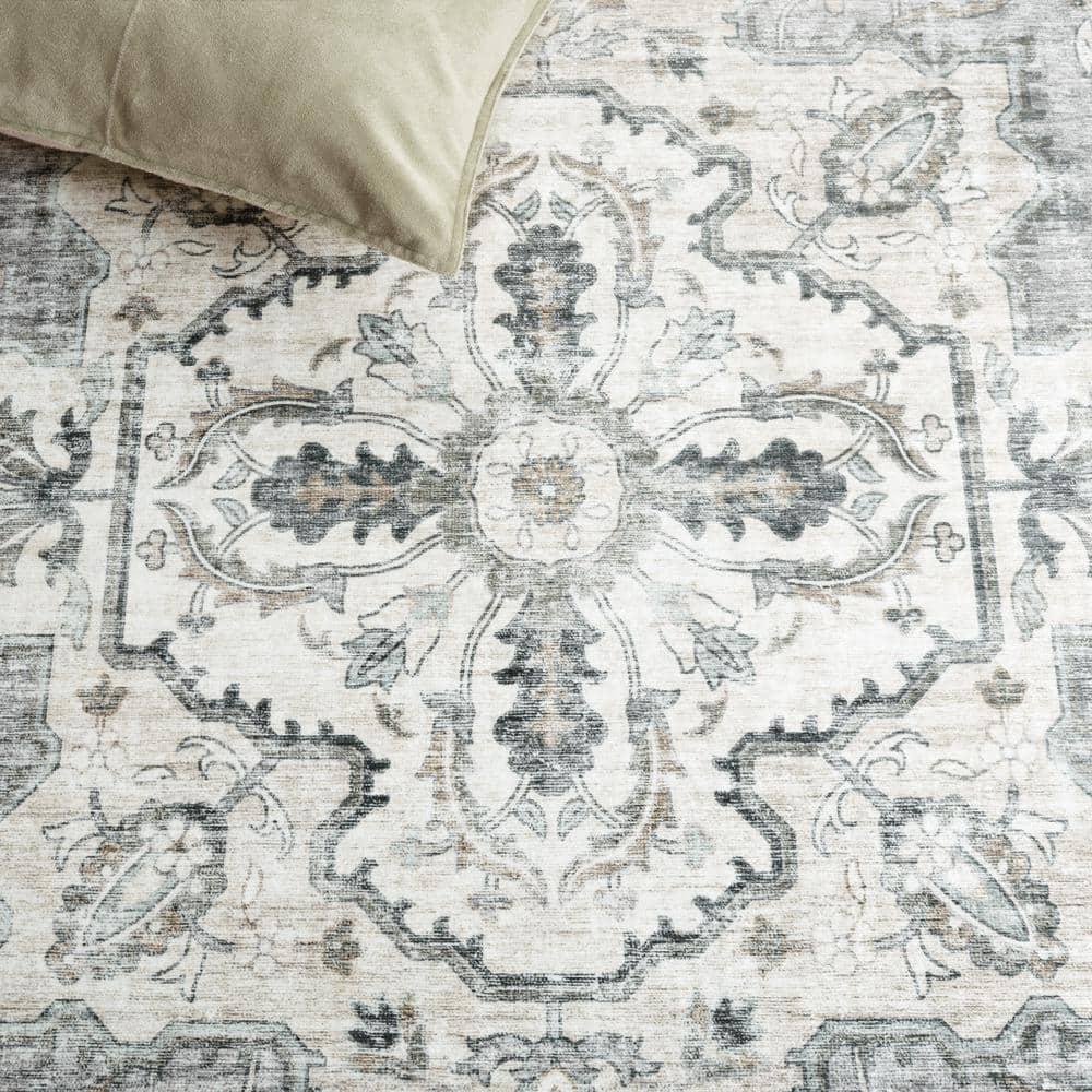 SAFAVIEH Isabella Zander Floral Bordered Area Rug, Grey/Cream, 3' x 5'