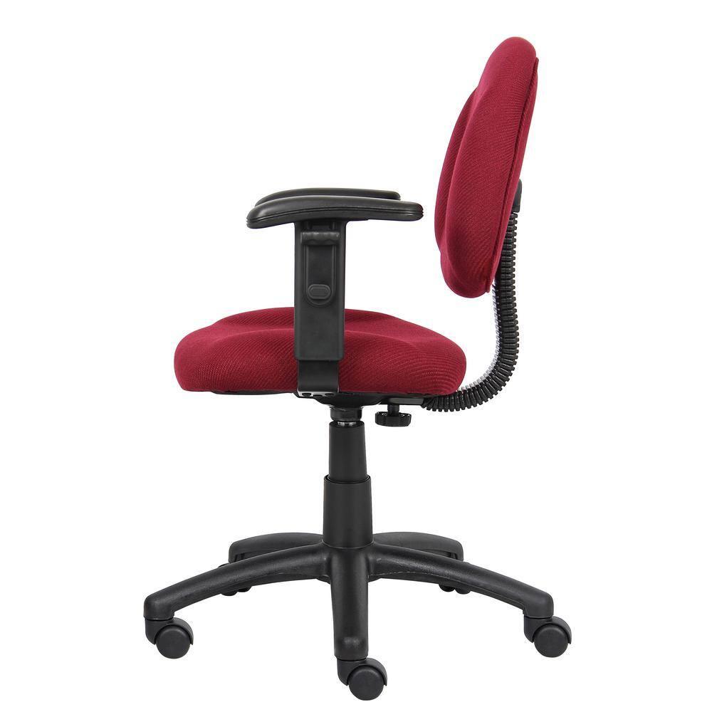 Deluxe Posture Chair with Adjustable Arms Burgundy - Boss Office Products: Ergonomic Swivel, Lumbar Support, Metal Frame