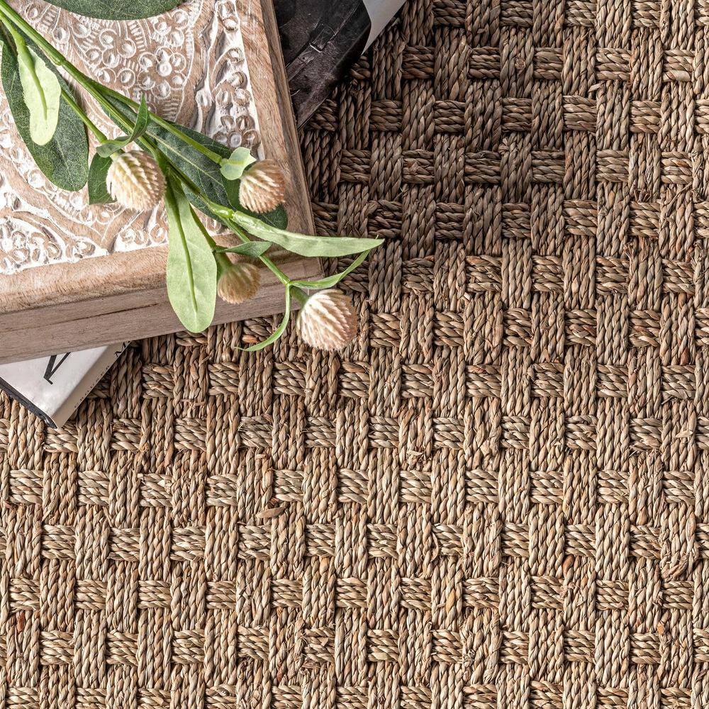 nuLOOM Hesse Checker Weave Seagrass Indoor/Outdoor Accent Rug, 3x5, Dark Grey