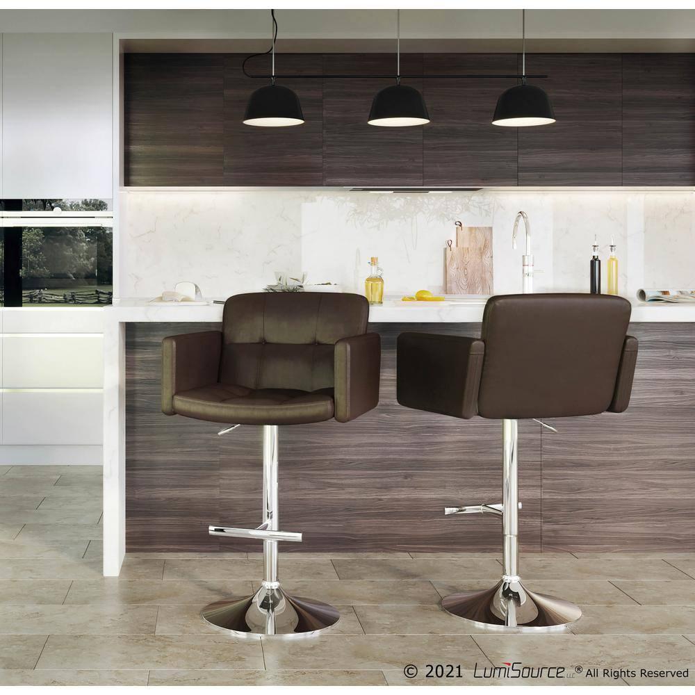 32" Stout Barstool Metal Brown - LumiSource: Upholstered, Swivel, Adjustable Height, Polyurethane Foam