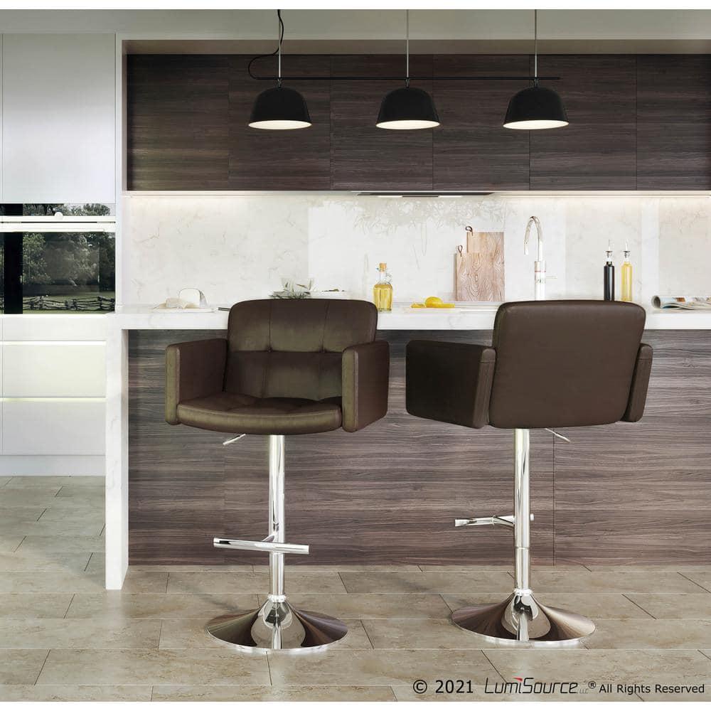 32" Stout Barstool Metal Brown - LumiSource: Upholstered, Swivel, Adjustable Height, Polyurethane Foam