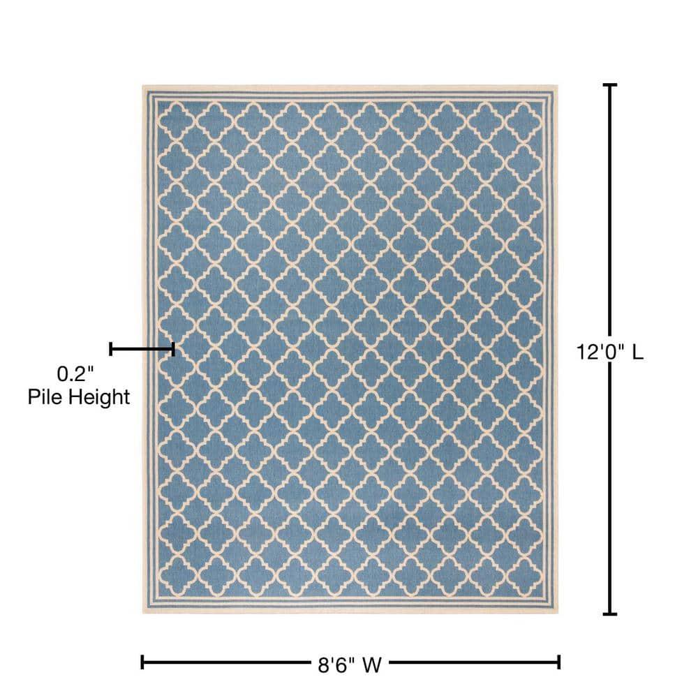 Blue and Cream Geometric 9' x 12' Synthetic Area Rug