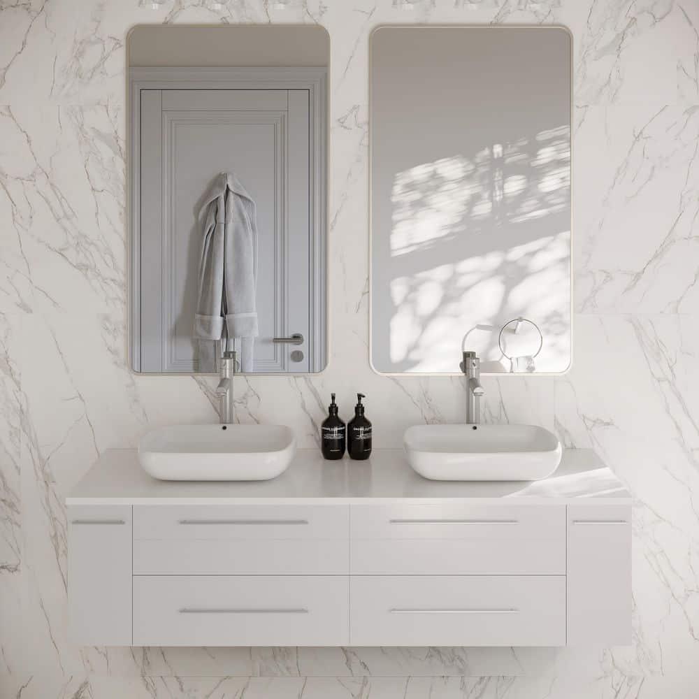 Fresca Lucera 60" Wall Mount Double Sink Modern Bathroom Vanity with Top and Vessel Sinks
