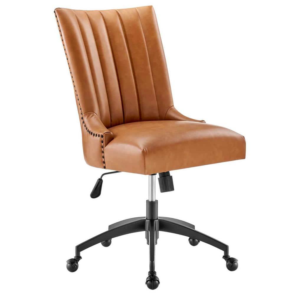 Modway Empower Channel Tufted Vegan Leather Office Chair Tan: Retro Modern Style, Adjustable, Swivel Desk Chair with Casters/Wheels